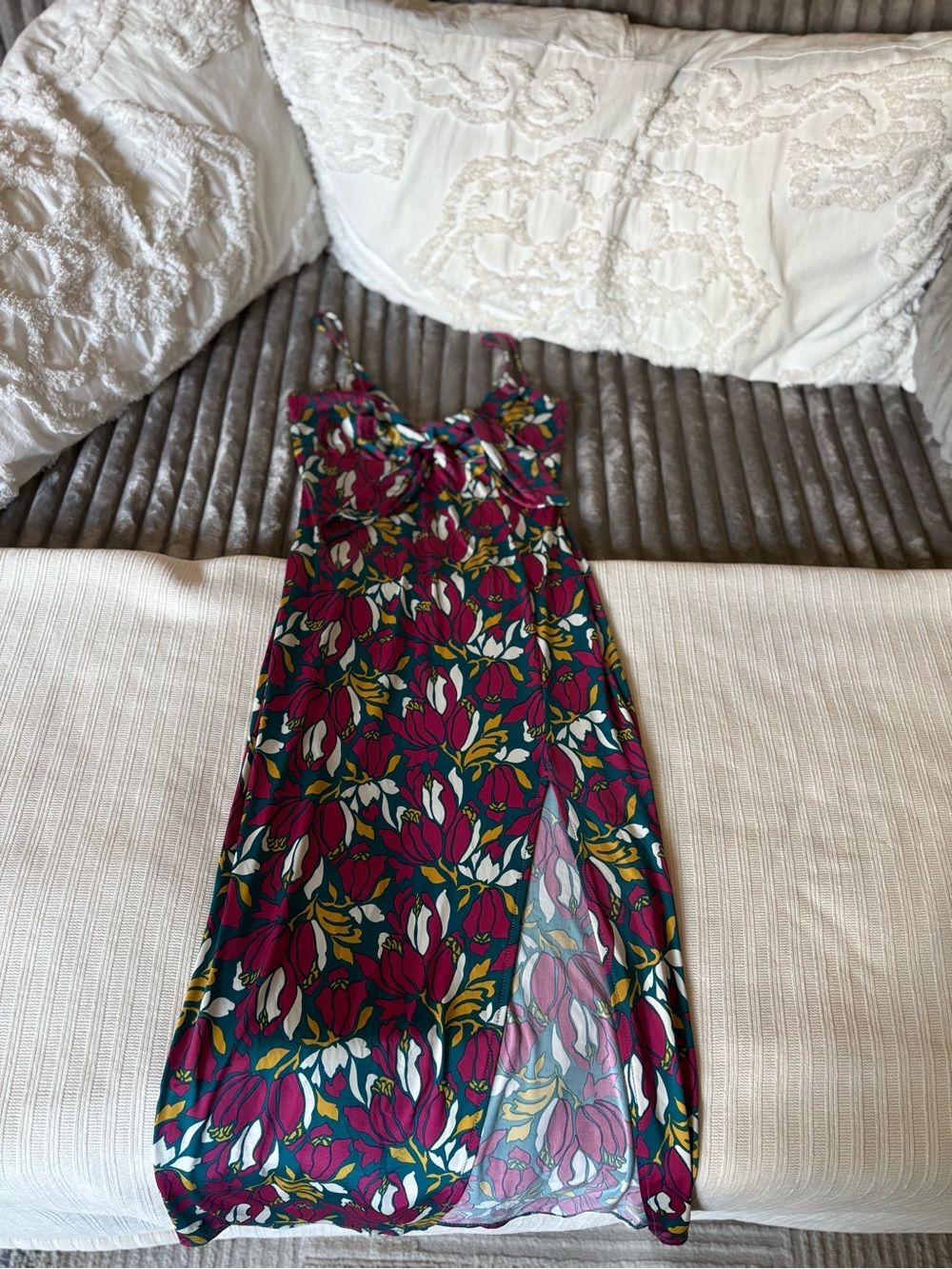 Misty Rose Floral Slip Dress with Side Slit